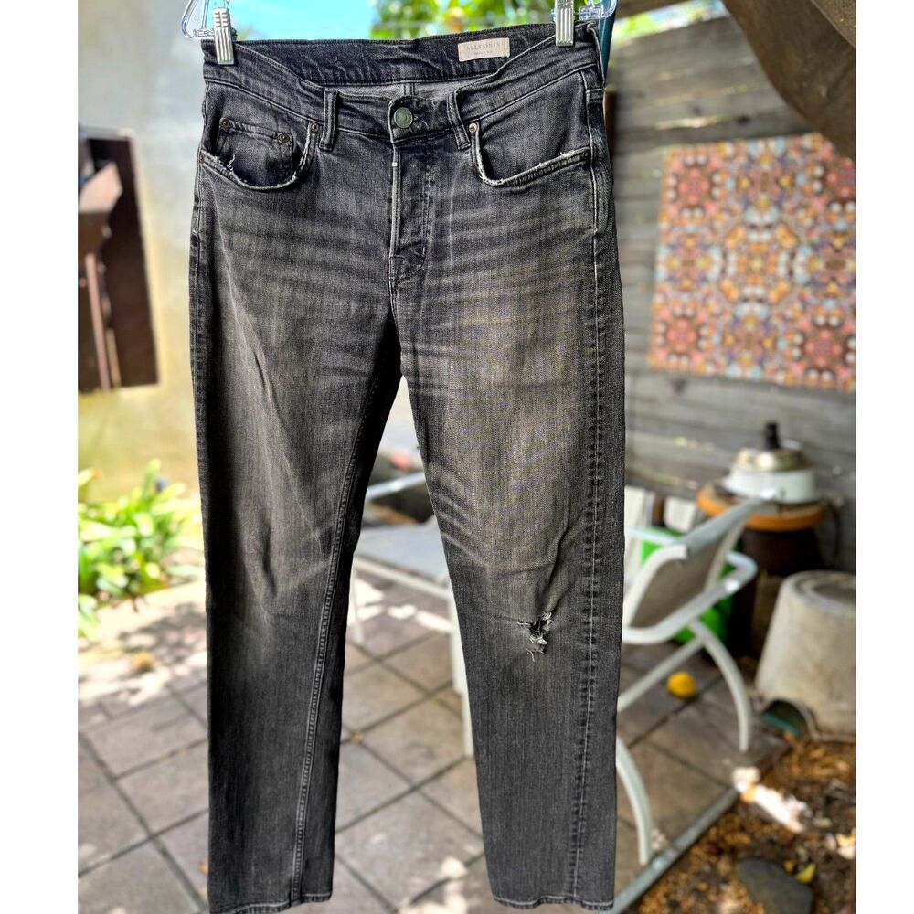 AllSaints Distressed Graine Reed Grey Black Slim Cotton Jeans Size 30